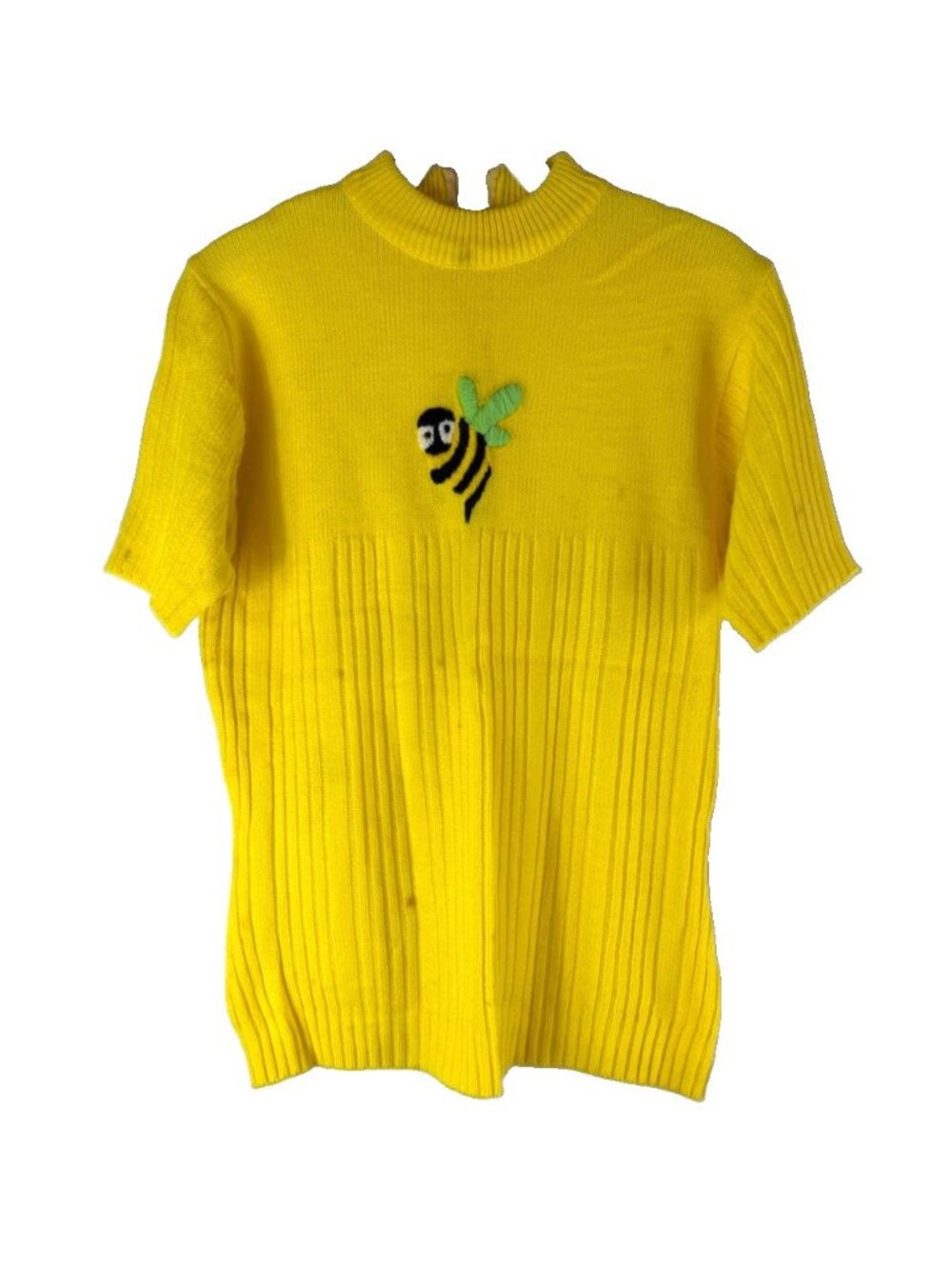 Vintage 70s Sweater Bumble Bee Embroidered Mod Whimsical